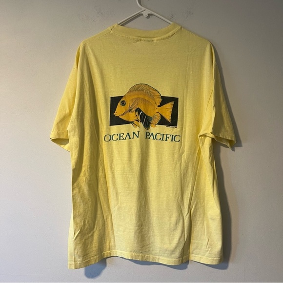 Vintage Ocean Pacific OP 1986 GONE FISHIN Single Stitch Yellow T Shirt XL - Picture 3 of 7